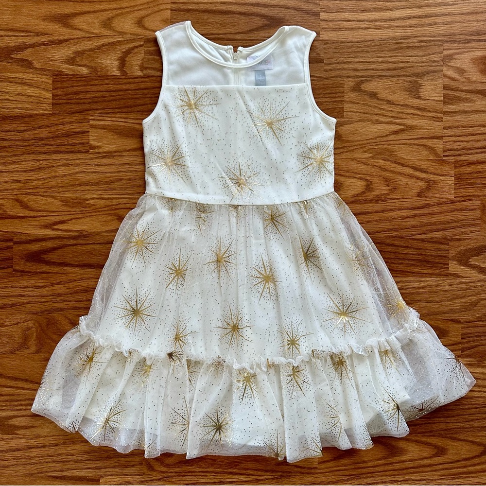 The Children’s Place Girls Size 8 Party Dress White Gold Spring Easter Layered